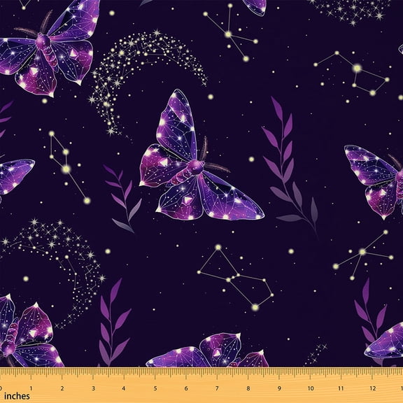 Manfei Neon Purple Butterfly Sewing & Crafting Fabric (1 Yard), Gradient Animal Home Decor Fabric by the Yard, Starry Sky DIY Fabric