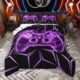 thumbnail image 1 of Manfei Neon Purple Gamepad Queen Comforter Set for Boys, Honeycomb Abstract Bedding Sets, Mystic Glitter Galaxy Reversible Bedding Comforter Set, Luxury Bedroom Decor, 3 Pieces, 1 of 9