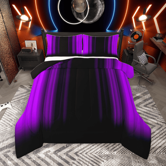 Manfei Neon Purple Stripe Bedding Comforter Set 2pcs, Modern Gradient Twin Comforter Sets, Contemporary Geometric Bedding Set, Luxury Bedroom Decor