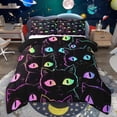 thumbnail image 1 of Manfei Neon Stripe Kitten Bedding Comforter Set,Cute Cartoon Cat Twin Comforter Sets,Colorful Pet Animal Bedding Set For Girls,Microfiber Bedroom Decor Reversible,2 Pieces, 1 of 8