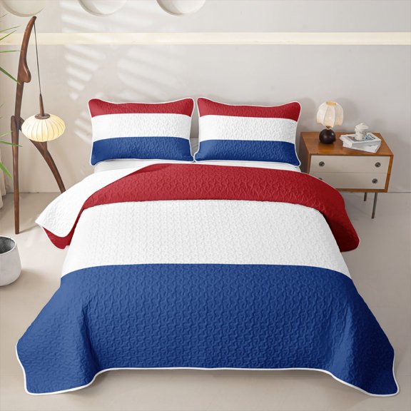 Manfei Netherlands Flag Twin Quilt Set,Red White Blue Twin Coverlet Set,2 Pieces