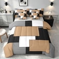 thumbnail image 1 of Manfei Neutral Geometric Checkered Twin Bedding, Abstract Bedding Comforter Set, Black White Beige Gray, Gray Reversible 7pcs, 1 of 6