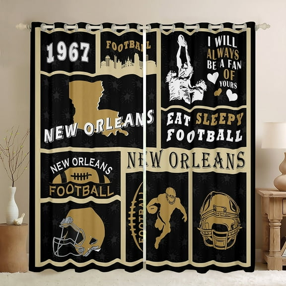 Manfei New Orleans Curtains Pack of 2 (42x63),Football City Black Out Curtains,Black Lightyellow Curtains for Living Room,Super Cozy Room Decor