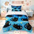 thumbnail image 1 of Manfei Night Black Cat Twin Comforter Sets, Sky Star Moon Bedding Set, Blue Black, Polkadot Reversible, 2pcs, 1 Comforter and 1 Pillowcase, 1 of 7