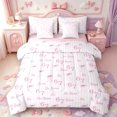 thumbnail image 1 of Manfei Number Sixseven 7-Piece Twin Bedding,Pink Lines Print Bedding Comforter Set,Pink Reversible, 1 of 7