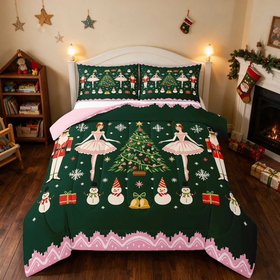 Manfei Nutcracker King Size Comforter Sets Christmas Comforters King Size, Blue Silver 3-Pieces 1 Comforter and 2 Pillowcases, Pink Reversible