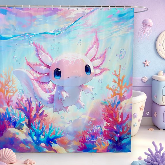 Manfei Ocean Axolotl Shower Curtain 72Wx78L,Colorful Amphibian Bath Curtain
