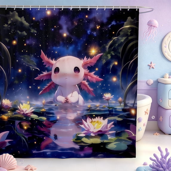 Manfei Ocean Axolotl Shower Curtain 72Wx84L,Funny Salamander Bathroom Shower Curtain