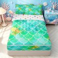thumbnail image 1 of Manfei Ocean Mermaid Zipper Full Size Comforter Sets with Fitted Sheet and 2 Pillowcases, Ink Scale Blot Zipper Bedding Set, Teal Green, Polkadot Reversible, 4pcs, 1 of 7
