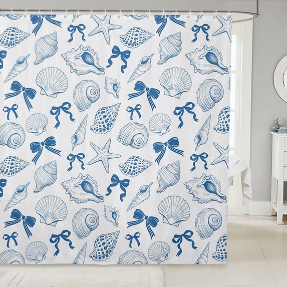 Manfei Ocean Seashell Bowknot Shower Curtain 72Wx78L,Ocean Sweet Bath Curtain