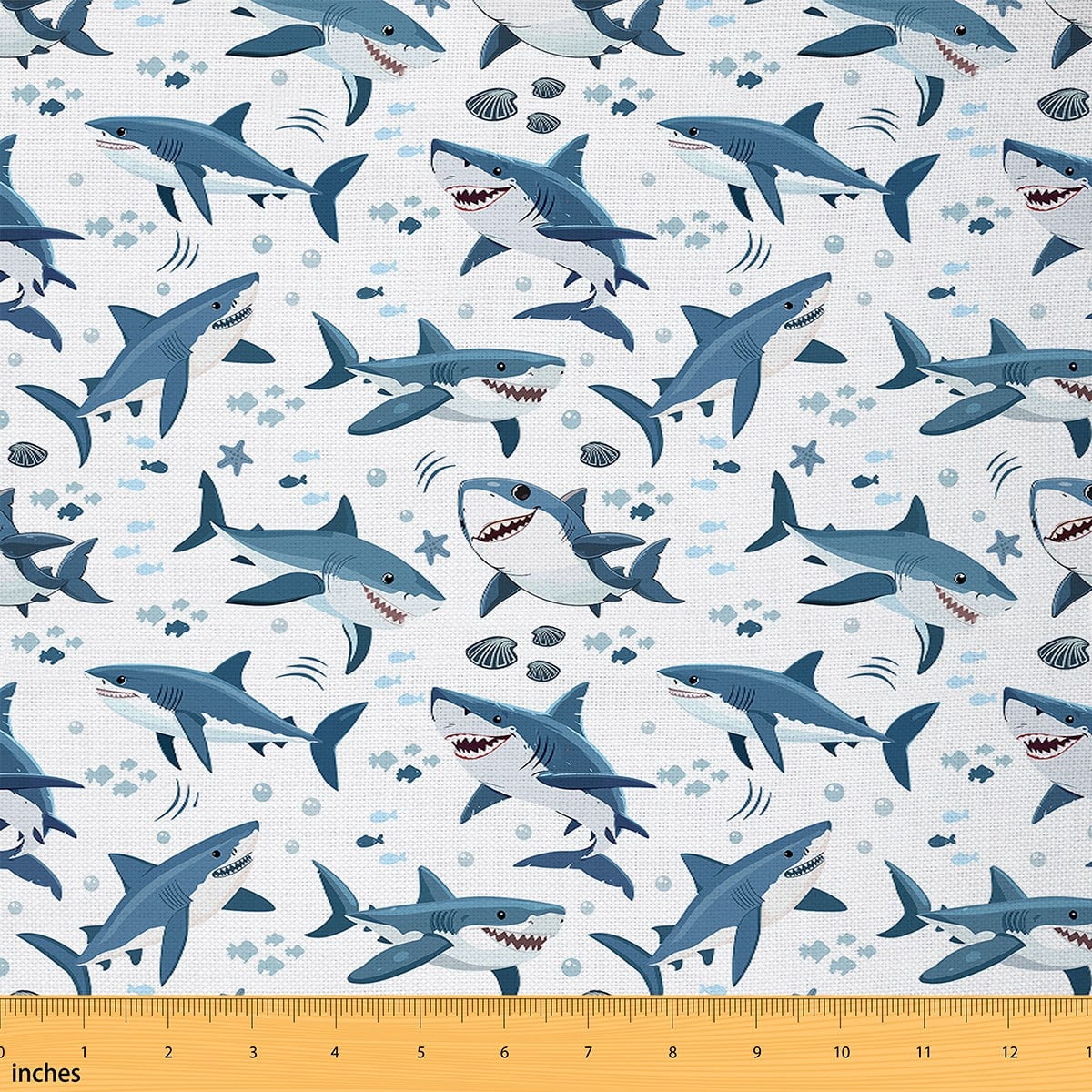 Manfei Ocean Shark Fabric by the Yard (1 Yard), Sea Animal Wildlife Decorative Fabric by the Yard, Marine Fish DIY Fabric