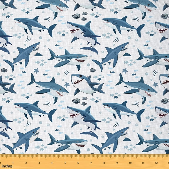 Manfei Ocean Shark Fabric by the Yard (1 Yard), Sea Animal Wildlife Decorative Fabric by the Yard, Marine Fish DIY Fabric