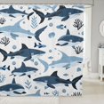 thumbnail image 1 of Manfei Ocean Shark Shower Curtain 72Wx72L, Kawaii Sealife Lover Bathroom Curtain, Navy Blue, 1 of 5