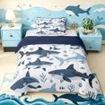 thumbnail image 1 of Manfei Ocean Shark Twin Comforter Sets, Kawaii Sealife Lover Bedding Set, Navy Blue, Blue Reversible, 2-Piece, 1 Comforter and 1 Pillowcase, 1 of 7