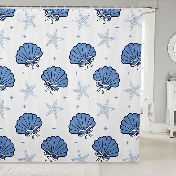 Manfei Ocean Shell Bowtie Shower Curtain 72Wx78L,Starfish Conch Bath Curtain