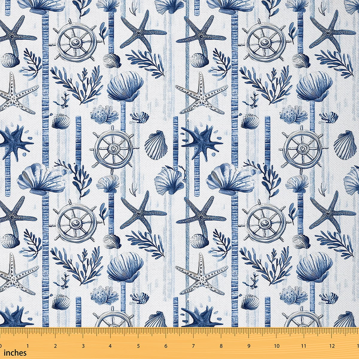 Manfei Ocean Starfish Seashell Fabric by the Yard (1 Yard), Watercolor ...