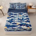 thumbnail image 1 of Manfei Ocean Themed Art Zipper Twin Comforter Sets with Fitted Sheet and 2 Pillowcases,Wild Sea Waves Zipper Bedding Set Blue White,Navy Blue Reversible,4pcs, 1 of 8