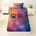 thumbnail image 1 of Manfei Oil Paint Paw Twin Fitted Sheet, Splash Rainbow Bedding, Blue Orange, 2 Pieces, 1 Fitted Sheet and 1 Pillowcase, 1 of 6