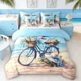 thumbnail image 1 of Manfei Oil Painting Beach Bicycle Bedding Comforter Set for Kids Boys and Girls, Coastal Vacation Print King Bedding Sets, Stars Reversible 7pcs, 1 of 6