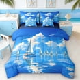 thumbnail image 1 of Manfei Oil Painting Sailboat Bedding Comforter Set for Kids Boys and Girls, Nautical Themed Full Bedding Set, Navy Reversible 7pcs, 1 of 6