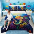 thumbnail image 1 of Manfei Oil Painting Seahorse Underwater Coral Fish Full Size Comforter Sets for Kids Boys and Girls, Marine Animal Print Bedding Sets, Black Reversible 3pcs, 1 Comforter and 2 Pillowcases, 1 of 6