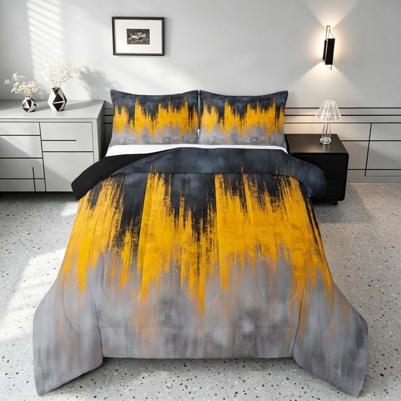 Manfei Oil Painting Theme Full Size Comforter Sets, Watercolor Ombre, Black Reversible 3-Piece, 1 Comforter and 2 Pillowcases
