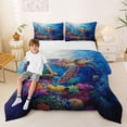 thumbnail image 1 of Manfei Oil Painting Underwater Sea Turtle Full Size Comforter Sets for Kids Boys and Girls, Rainbow Coral Bedding Sets, Navy Reversible 3pcs, 1 Comforter and 2 Pillowcases, 1 of 6