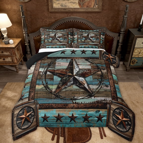 Manfei Old Barn Doon Comforter Sets Twin Size, Texas Stars Comforters & Duvets, Rustic Farmhouse Reversible Bedding Twin Comforter Set, Breathable Room Decoration, 2 Pieces