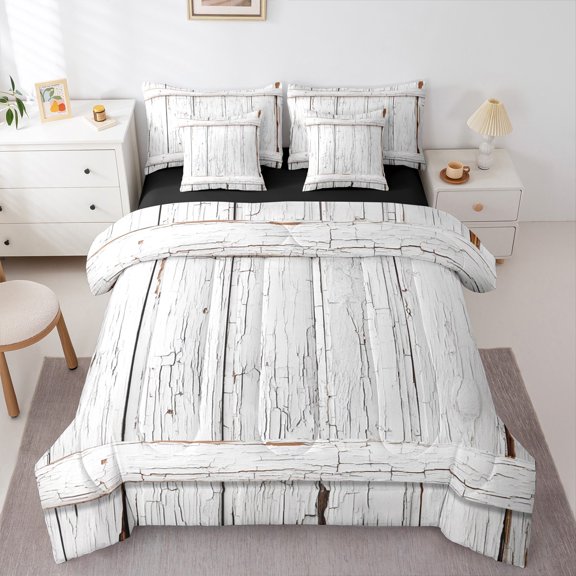 Manfei Old Barn Door 7pcs Bedding Comforter Set,Rustic Wood Queen Bedding Sets,Country Farmhouse Cabin Queen Sheet Sets For Adults,Breathable Home Decor Reversible
