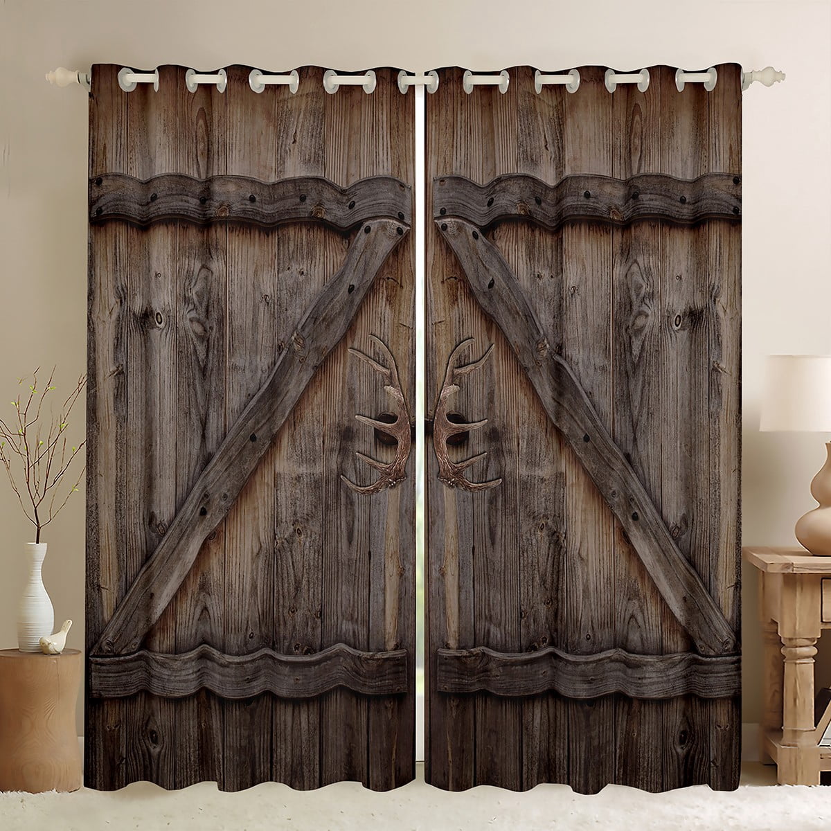 Manfei Old Barn Door Black Out Curtains,Country Lodge Curtains Pack of 2 (42x63 Each),Rustic Cabin Bedroom Curtains For Men Women,Breathable Home Decor