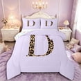 thumbnail image 1 of Manfei Old Fashion Letter D Monogrammed Full Size Comforter Sets 3 Pieces for Kids Teens,Vintage Leopard Print Initial Bow Bedding Sets for Girls Women,Breathable Home Decor, 1 of 6