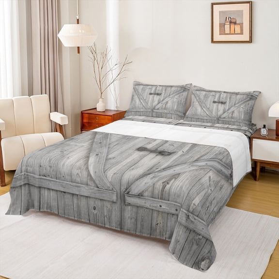 Manfei Old Wooden Board Twin Sheet Sets,Country Farmhouse Lodge Twin Fitted Sheet,Rustic Western Farm Flat Sheet For Adults,Microfiber Bedroom Decor,3 Pieces