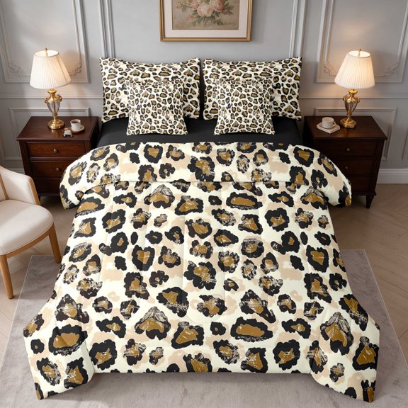 Manfei Olive Rosette Leopard Full 7-Piece Bedding Set