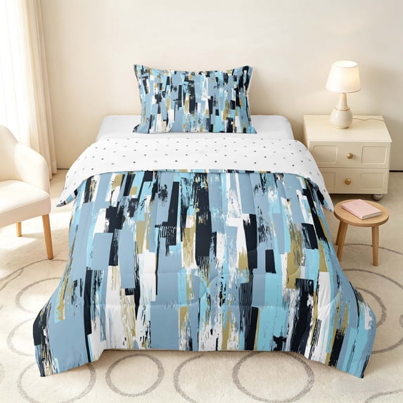 Manfei Ombre Brushstroke Twin Comforter Sets, Blue Tone Gradient Bedding Set, Reversible 2 Pieces, 1 Comforter and 1 Pillowcase