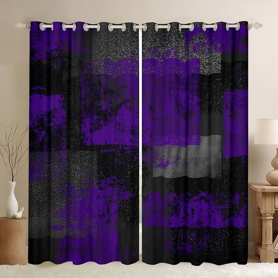 Manfei Ombre Grunge Blackout Curtains Set of 2 (52x84 Each), Purple Black Oil Painting Curtain