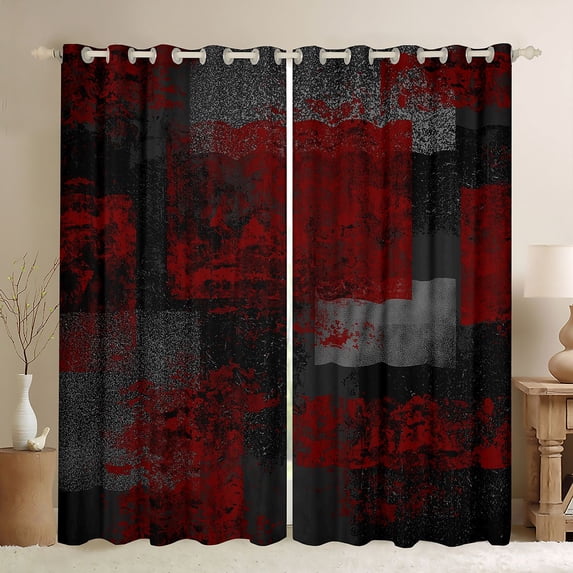 Manfei Ombre Grunge Blackout Curtains Set of 2 (52x84 Each), Red Black Oil Painting Curtain