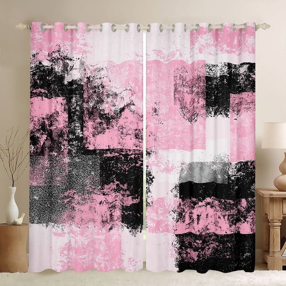 Manfei Ombre Grunge Kitchen Curtains, Pink Black Oil Painting Black Out Curtains Pack of 2 (42x63 Each)