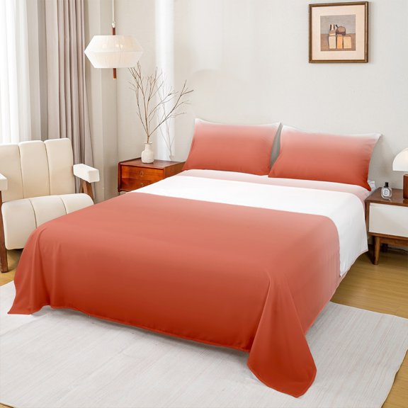 Manfei Orange Bed Sheets Set Twin Size,White Gradient Bedding Sets Twin Size,Modern Abstract Art Bed Sheets Twin,Ultra Soft Room Decorative,3 Pieces