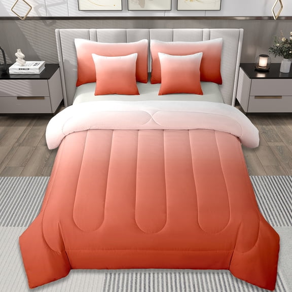 Manfei Orange Bed in a Bag Twin Size,White Gradient Bed Set,Modern Abstract Art Bedding Twin Size,Ultra Soft Room Decorative Reversible,7 Pieces