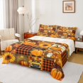 thumbnail image 1 of Manfei Orange Fall Pumpkin Twin Sheet Sets,Patchwork Geometric Plaid Twin Fitted Sheet,Rustic Farmhouse Cabin Flat Sheet For Men Women,Microfiber Bedroom Decor,3pcs, 1 of 7