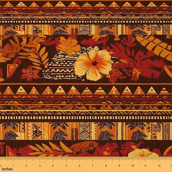 Manfei Orange Flower Fabric by the Yard (1 Yard) for Girls, Bohemian Aztec Decorative Fabric by the Yard, Tropical Florals Sewing & Crafting Fabric