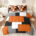 thumbnail image 1 of Manfei Orange Geometric King Bedding, Abstract Grid King Bed in a Bag, Black White Orange Gray, Gray Reversible 7-Piece, 1 of 6