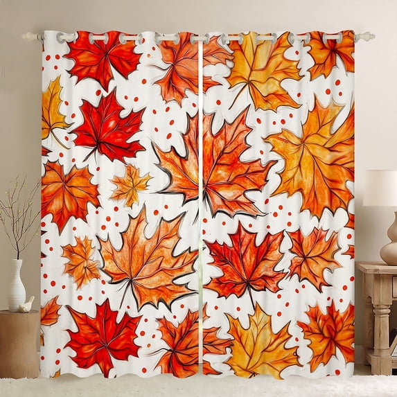 Manfei Orange Maple Leaf Curtains for Living Room, Fall Autumn Blackout Curtains Set of 2 (42x84), Plant Botanical Curtains and Drapes (42x84), Living Room Curtains Room Decor