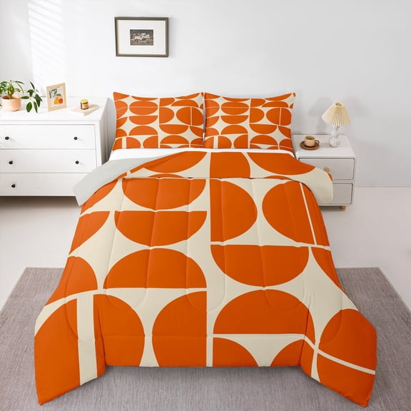 Manfei Orange Modern Minimalism Bedding Comforter Set, Abstract Geometric Twin Comforter Sets, Teen Child Kid Adult Reversible Bedding Set, Breathable Home Decor, 2pcs