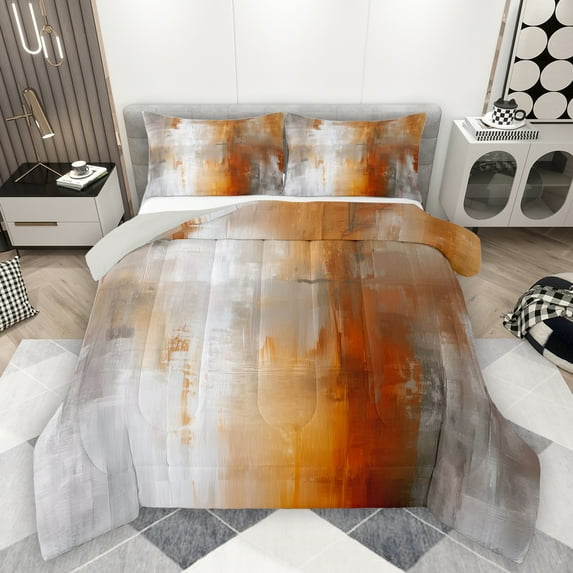 Homewish Orange Oil Printing Bedding Comforter Set, Chic Watercolor Artwork Twin Comforter Sets, Vintage Fashion Reversible Bedding Set, Microfiber Bedroom Decor, 2pcs