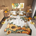 thumbnail image 1 of Manfei Orange Pumpkin Bedding Twin Size, Rustic Sunflower Bed Set, Fall Harvest Reversible Bedding Sets Twin Size, Lightweight Room Decorative, 7pcs, 1 of 7