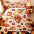 thumbnail image 1 of Manfei Orange Pumpkin Maples Quilt King,Fall Thanksgiving Print King Coverlet Set,3pcs,1 Bedspread and 2 Pillowcases, 1 of 7