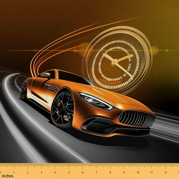 Manfei Orange Race Car Fabric by the Yard (1 Yard), Neon Speed Dashboard Decorative Fabric by the Yard, Contemporary Road DIY Fabric
