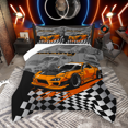 thumbnail image 1 of Manfei Orange Racing Car Bedding Comforter Set 2pcs for Boys, Speed Sports Car Twin Comforter Sets, Black White Plaid Flag Bedding Set, Super Cozy Room Decor, 1 of 8