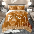 thumbnail image 1 of Manfei Orange Sequin Print Queen Comforter Set for Teens, Romantic Anniversary Paris Bedding Sets, Eiffel Tower Reversible Bedding Comforter Set, Luxury Bedroom Decor, 3 Pieces, 1 of 9